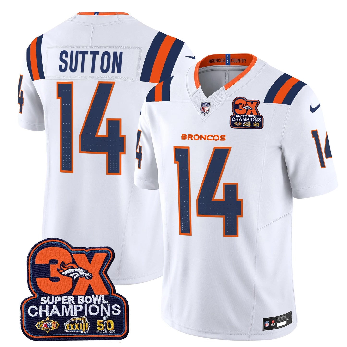 Men's Denver Broncos 3-Time Champions Patch Vapor Limited Jersey V2 - All Stitched