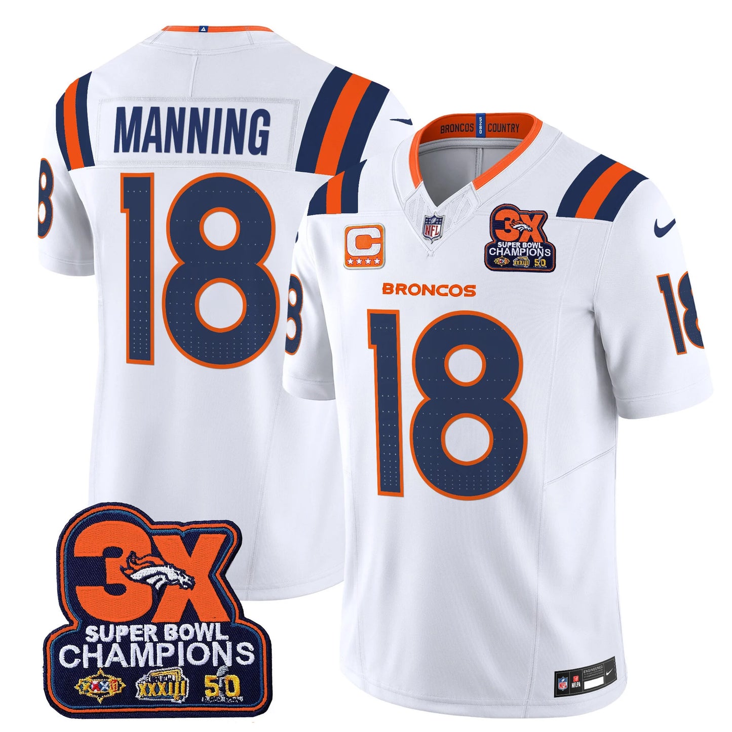 Men's Denver Broncos 3-Time Champions Patch Vapor Limited Jersey V2 - All Stitched