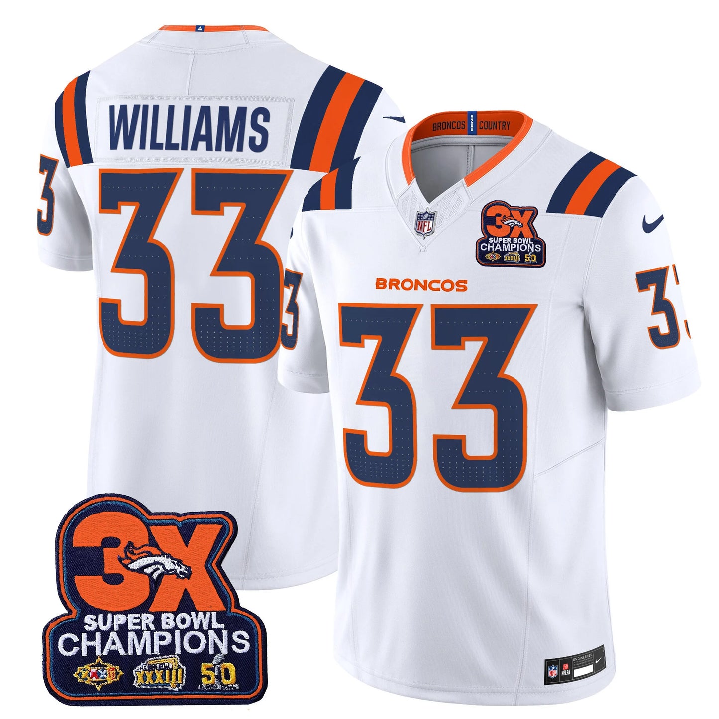 Men's Denver Broncos 3-Time Champions Patch Vapor Limited Jersey V2 - All Stitched