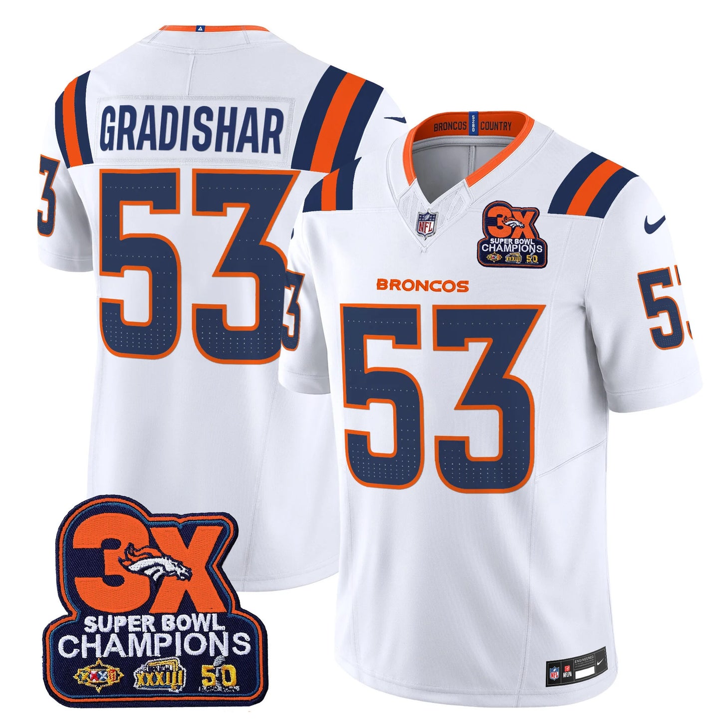 Men's Denver Broncos 3-Time Champions Patch Vapor Limited Jersey V2 - All Stitched