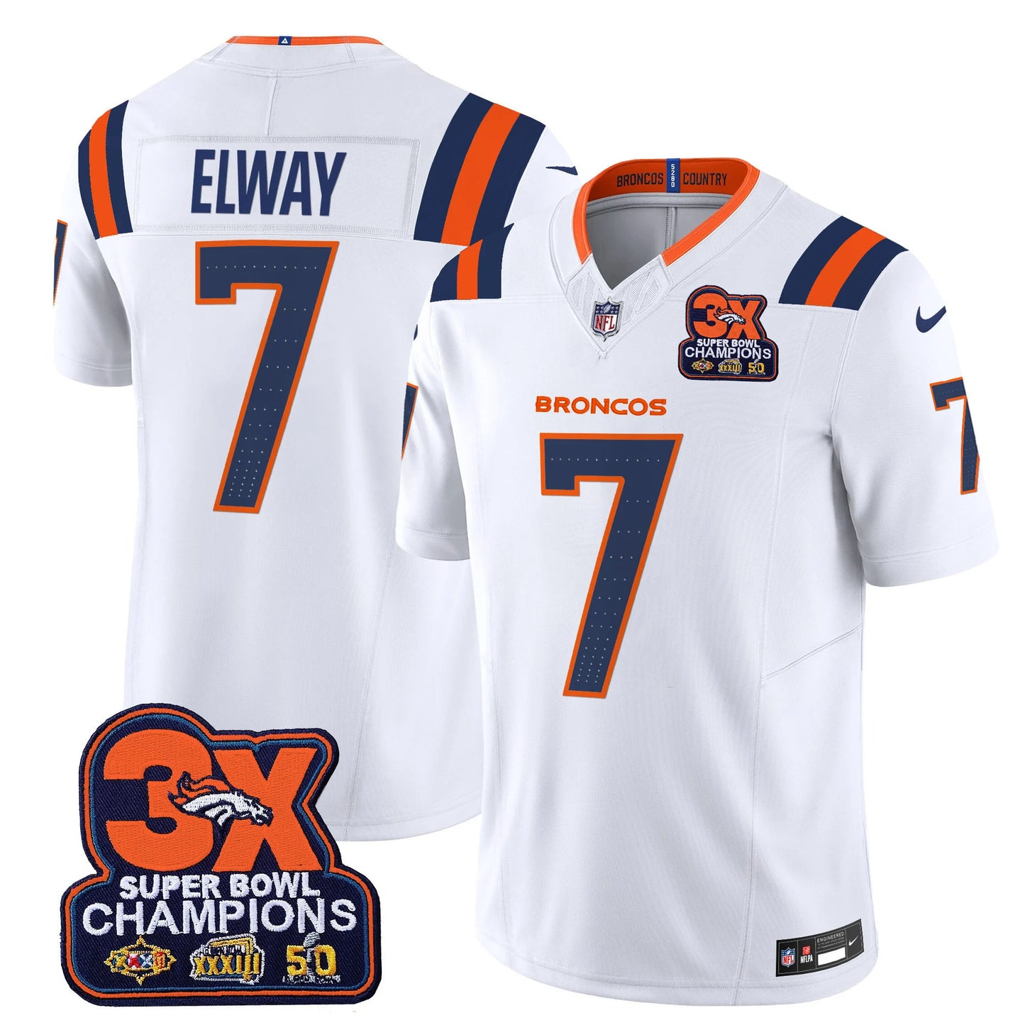 Men's Denver Broncos 3-Time Champions Patch Vapor Limited Jersey V2 - All Stitched
