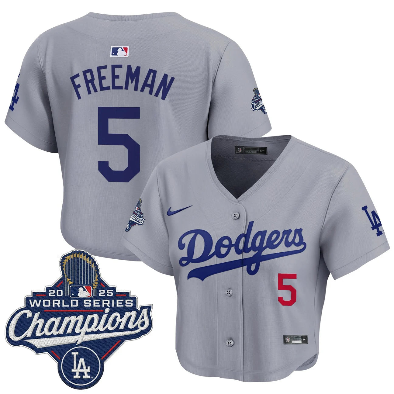 Women's Dodgers 2025 World Series Champions Crop Top Baseball Jersey in gray