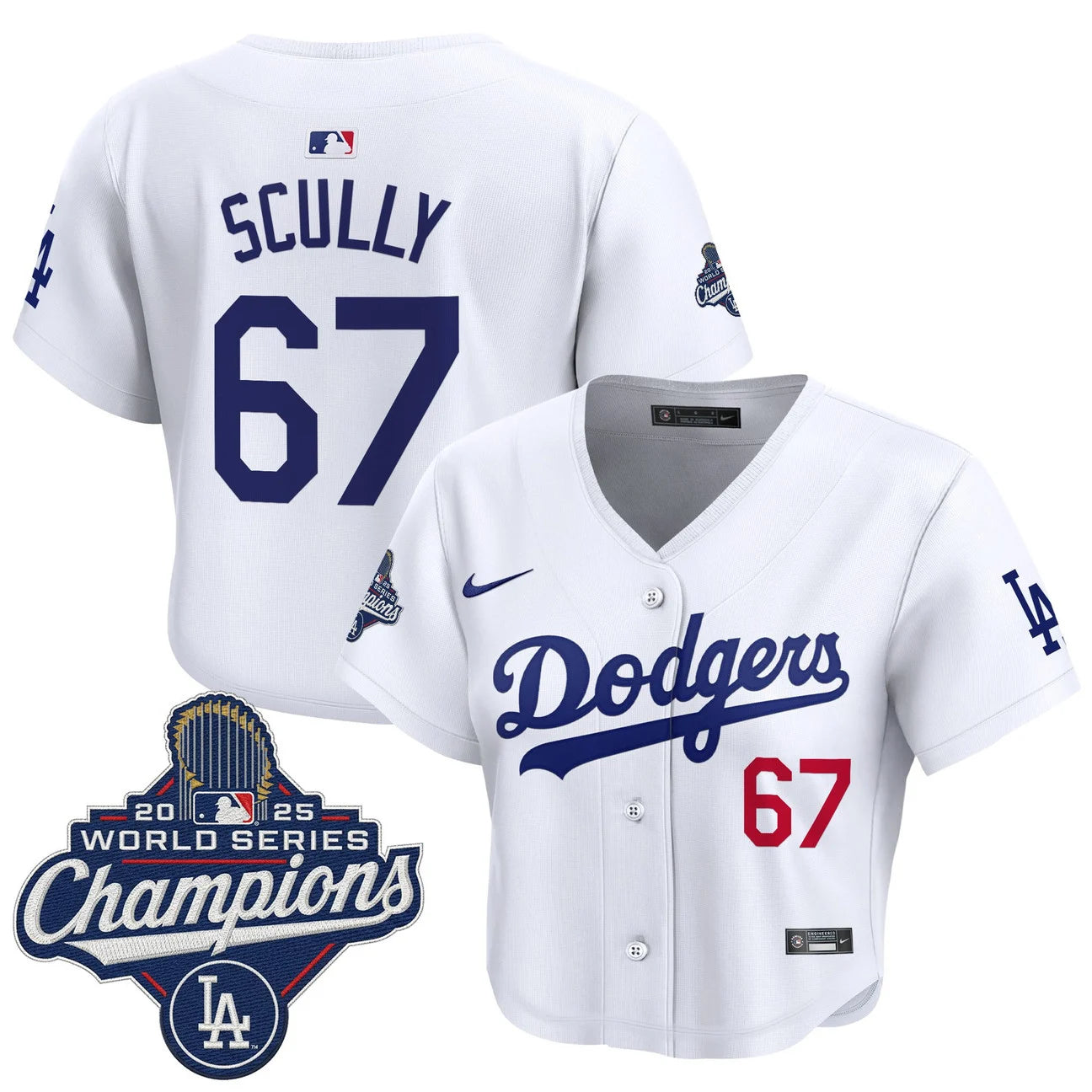 Women's Dodgers 2025 World Series Champions Crop Top Baseball Jersey - All Stitched