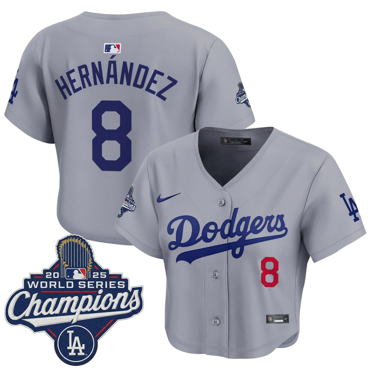 Women's Dodgers Hernandez #8  Gray World Series Crop Top Jersey  