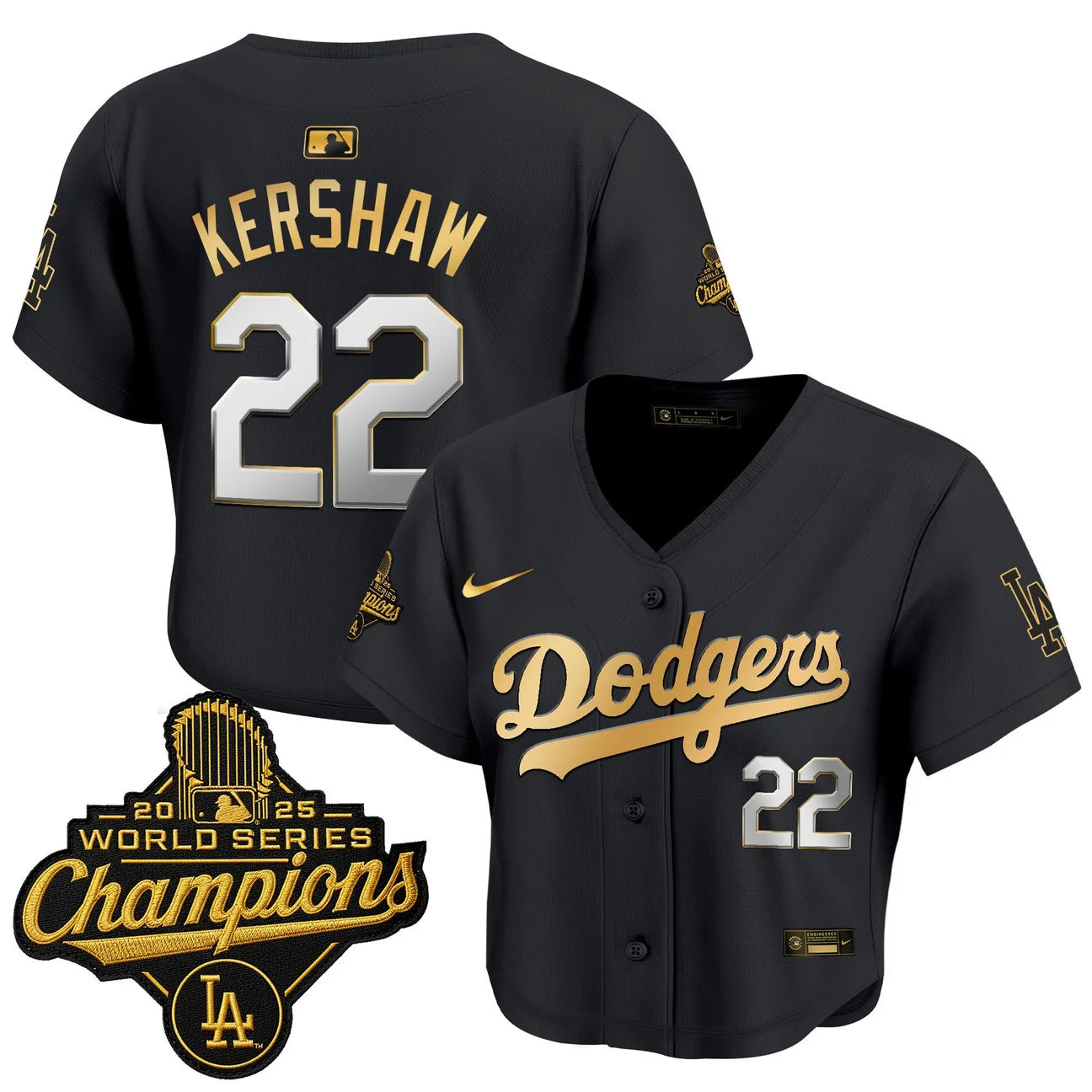 Women's Dodgers Kershaw #22 black and gold World Series crop top jersey