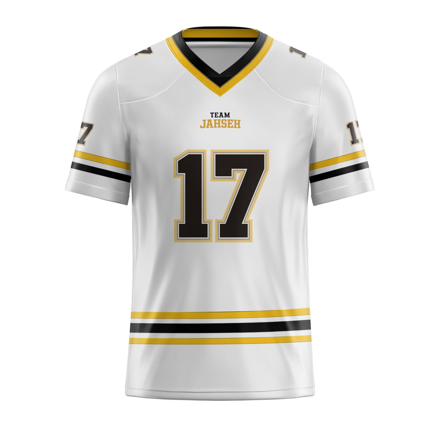 Front view of custom embroidered football jersey