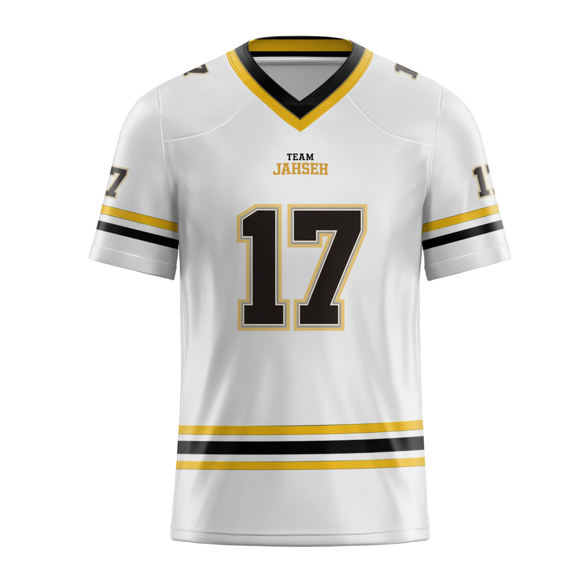 Front view of custom embroidered football jersey