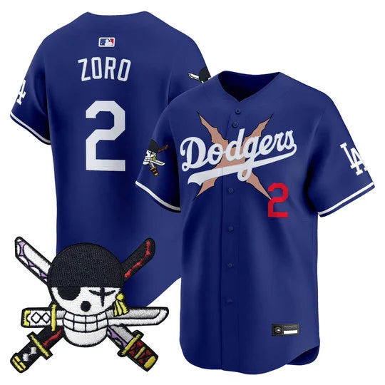 Men's Los Angeles Dodgers x One Piece Zoro Patch Vapor Premier Limited Jersey - Stitched
