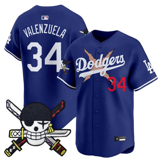 Men's Los Angeles Dodgers x One Piece Zoro Patch Vapor Premier Limited Jersey - Stitched