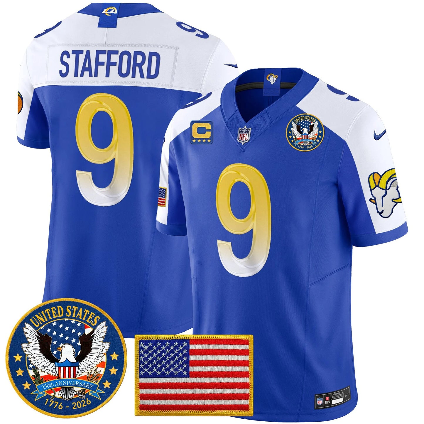 Men's Los Angeles Rams 2025 "United States 250th Anniversary Patch" Vapor Limited Jersey - All Stitched
