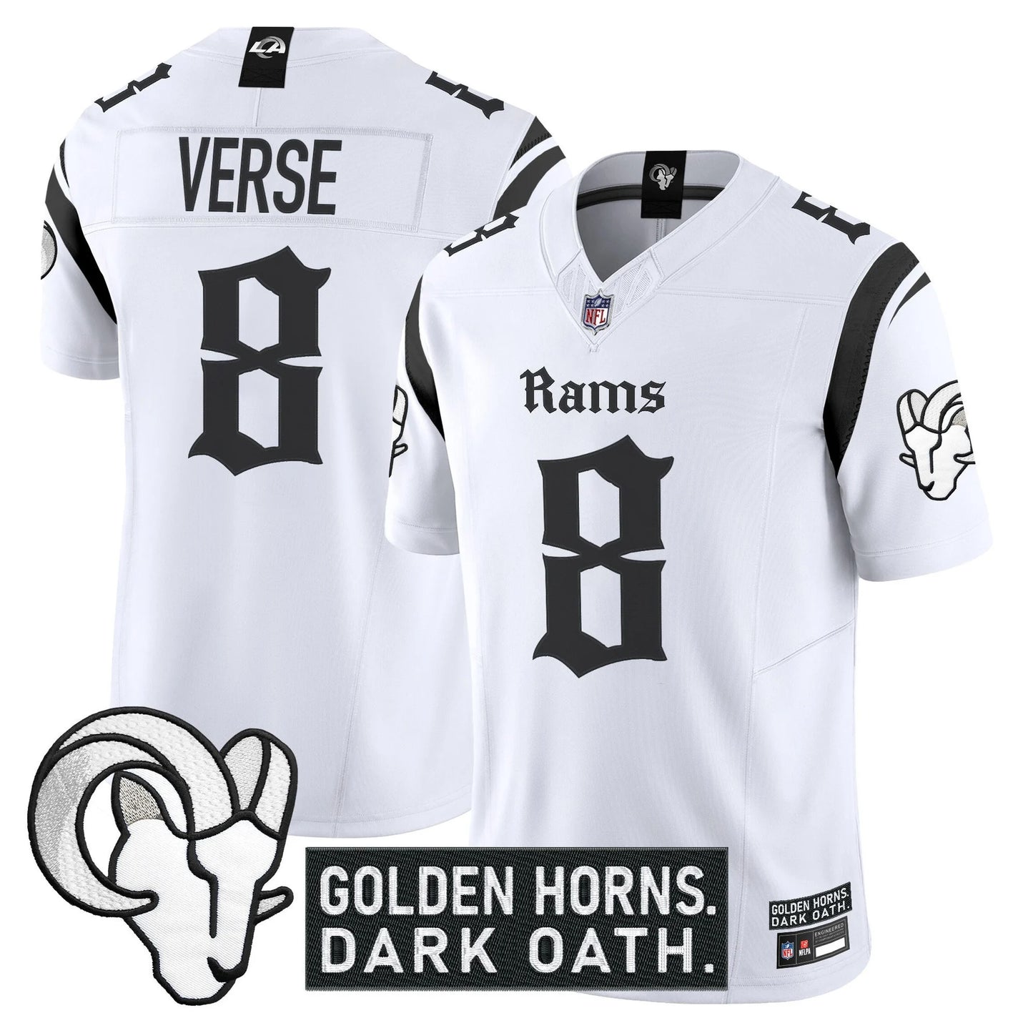 Men's Los Angeles Rams 'Gothic Horns Reforged Edition' Vapor Limited Jersey in white