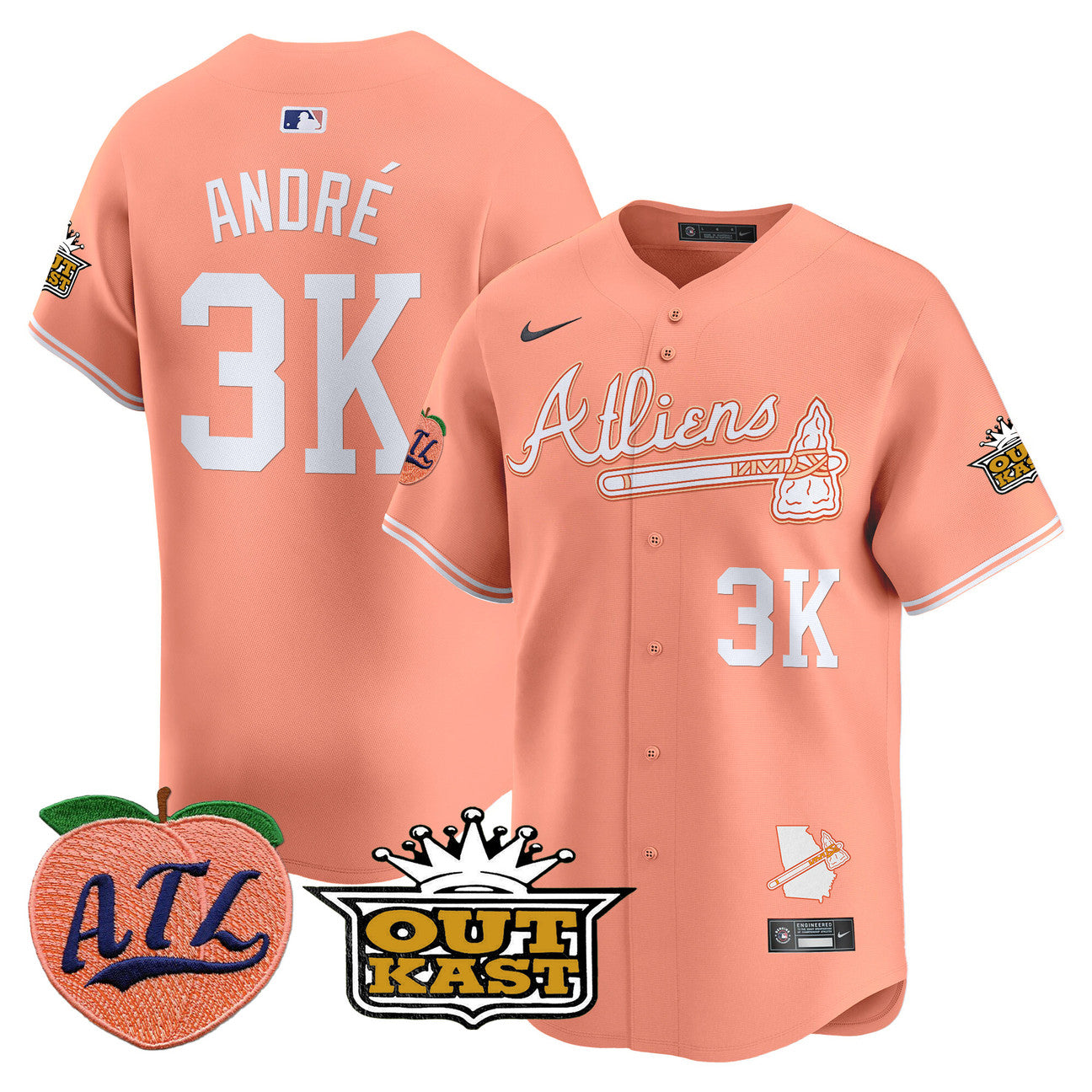 Men's Atlanta Braves Atliens & Peach Jersey