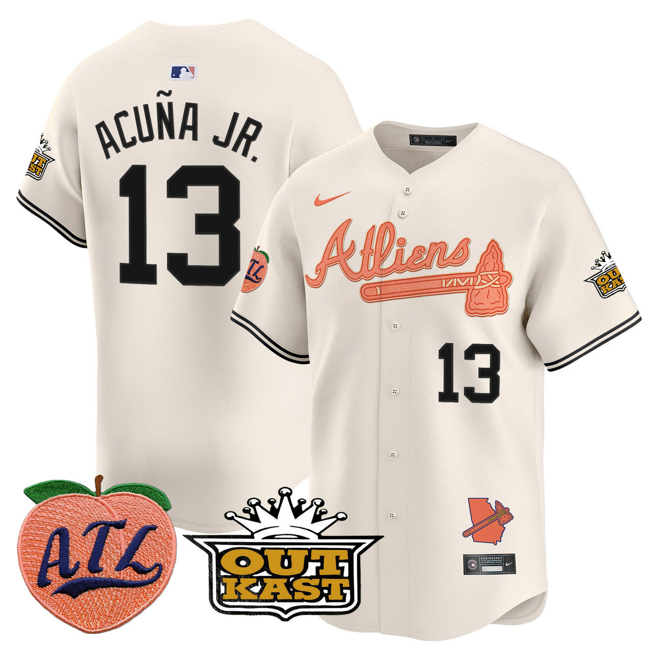 Men's Atlanta Braves Atliens & Peach Vapor Premier Limited Jersey in cream