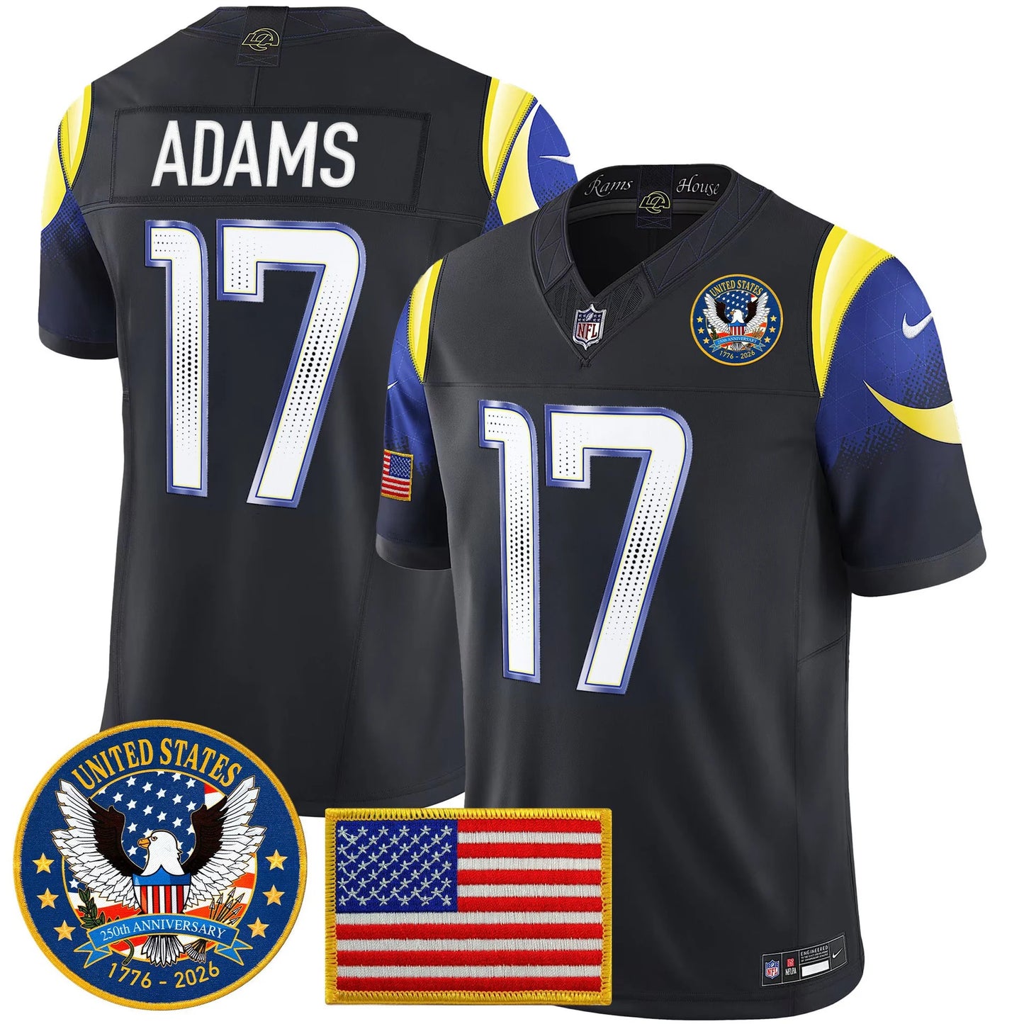 Men's Los Angeles Rams 2025 "United States 250th Anniversary Patch" Vapor Limited Jersey - All Stitched