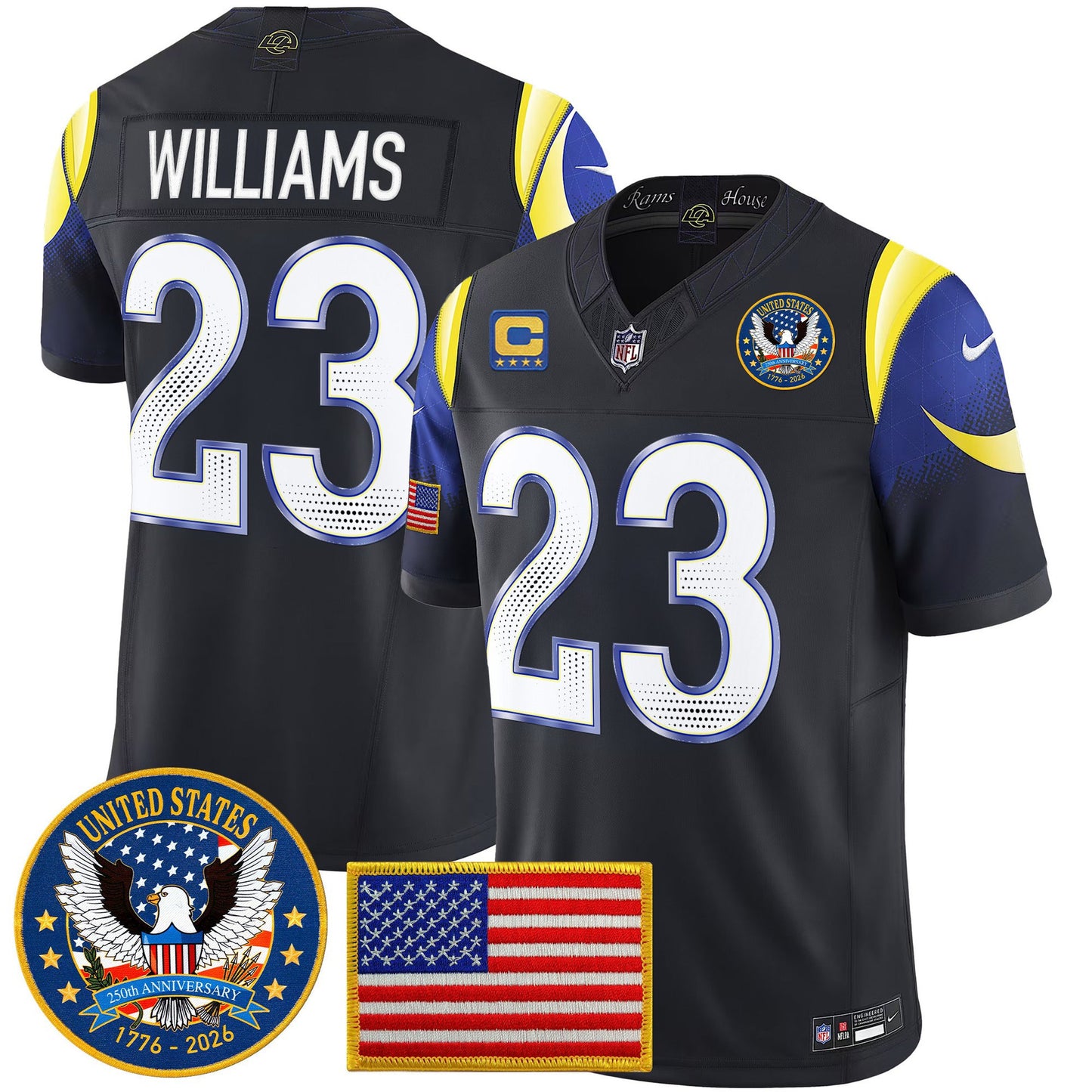 Men's Los Angeles Rams 2025 "United States 250th Anniversary Patch" Vapor Limited Jersey - All Stitched