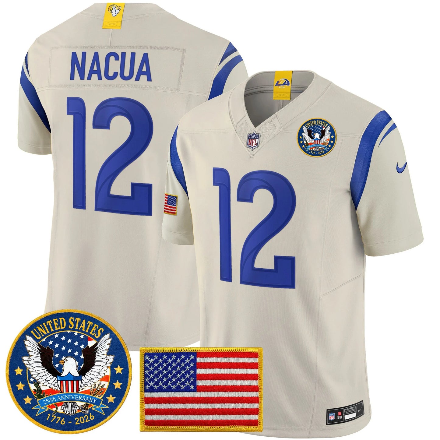 Men's Los Angeles Rams 2025 "United States 250th Anniversary Patch" Vapor Limited Jersey - All Stitched
