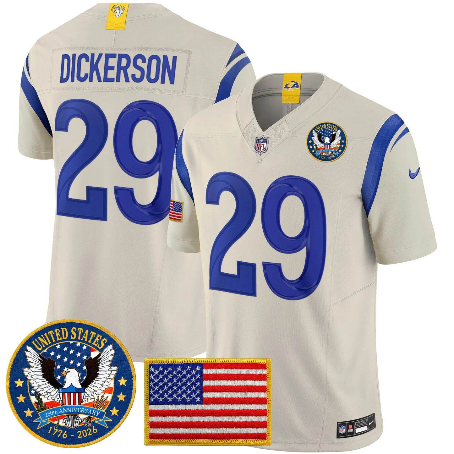 Men's Los Angeles Rams 2025 "United States 250th Anniversary Patch" Vapor Limited Jersey - All Stitched