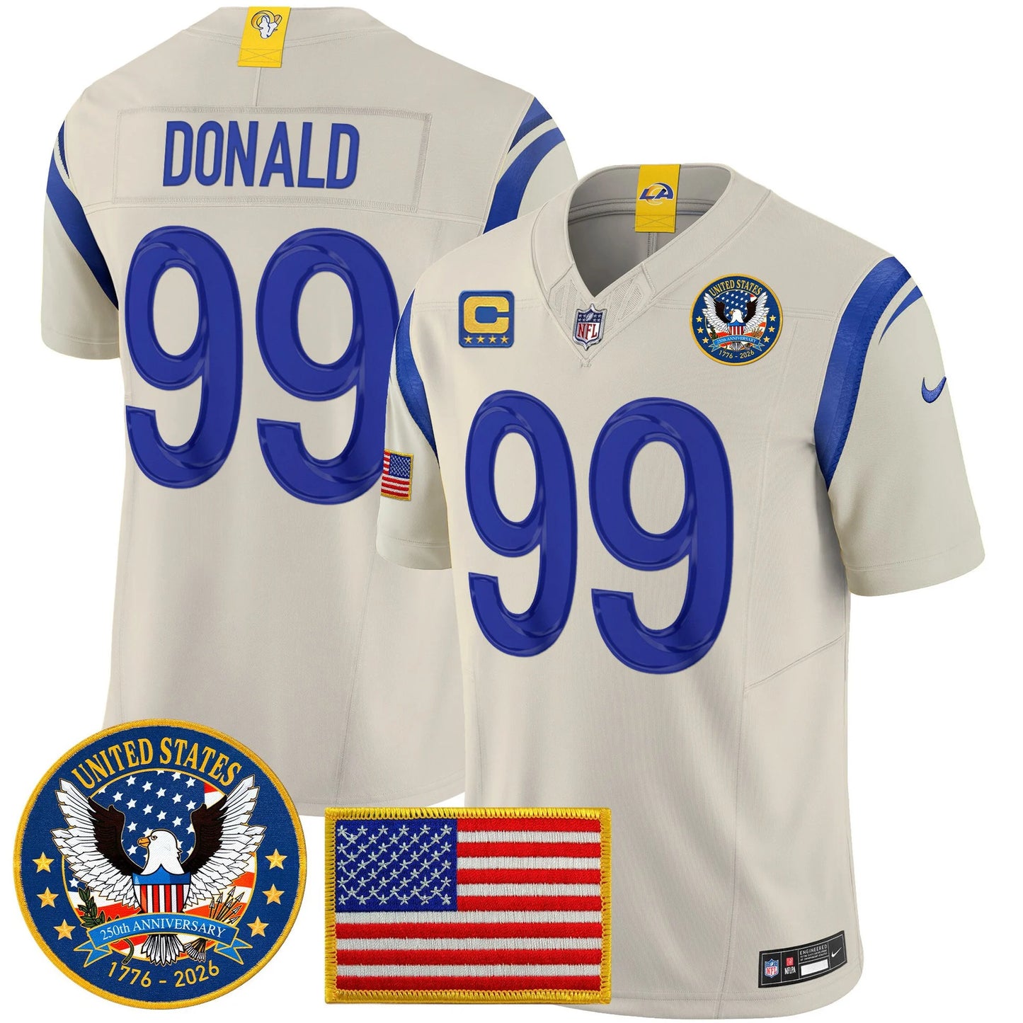 Men's Los Angeles Rams 2025 "United States 250th Anniversary Patch" Vapor Limited Jersey - All Stitched