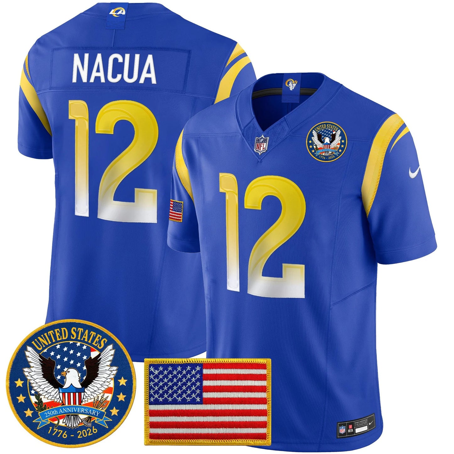 Men's Los Angeles Rams 2025 "United States 250th Anniversary Patch" Vapor Limited Jersey - All Stitched