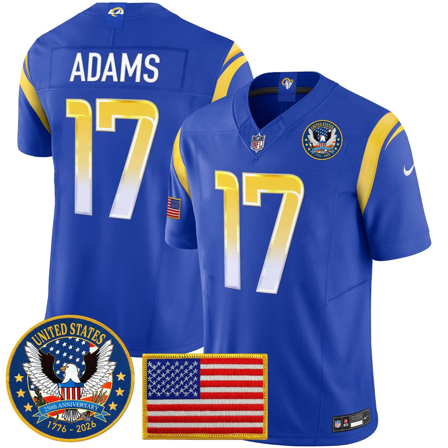 Men's Los Angeles Rams 2025 "United States 250th Anniversary Patch" Vapor Limited Jersey - All Stitched