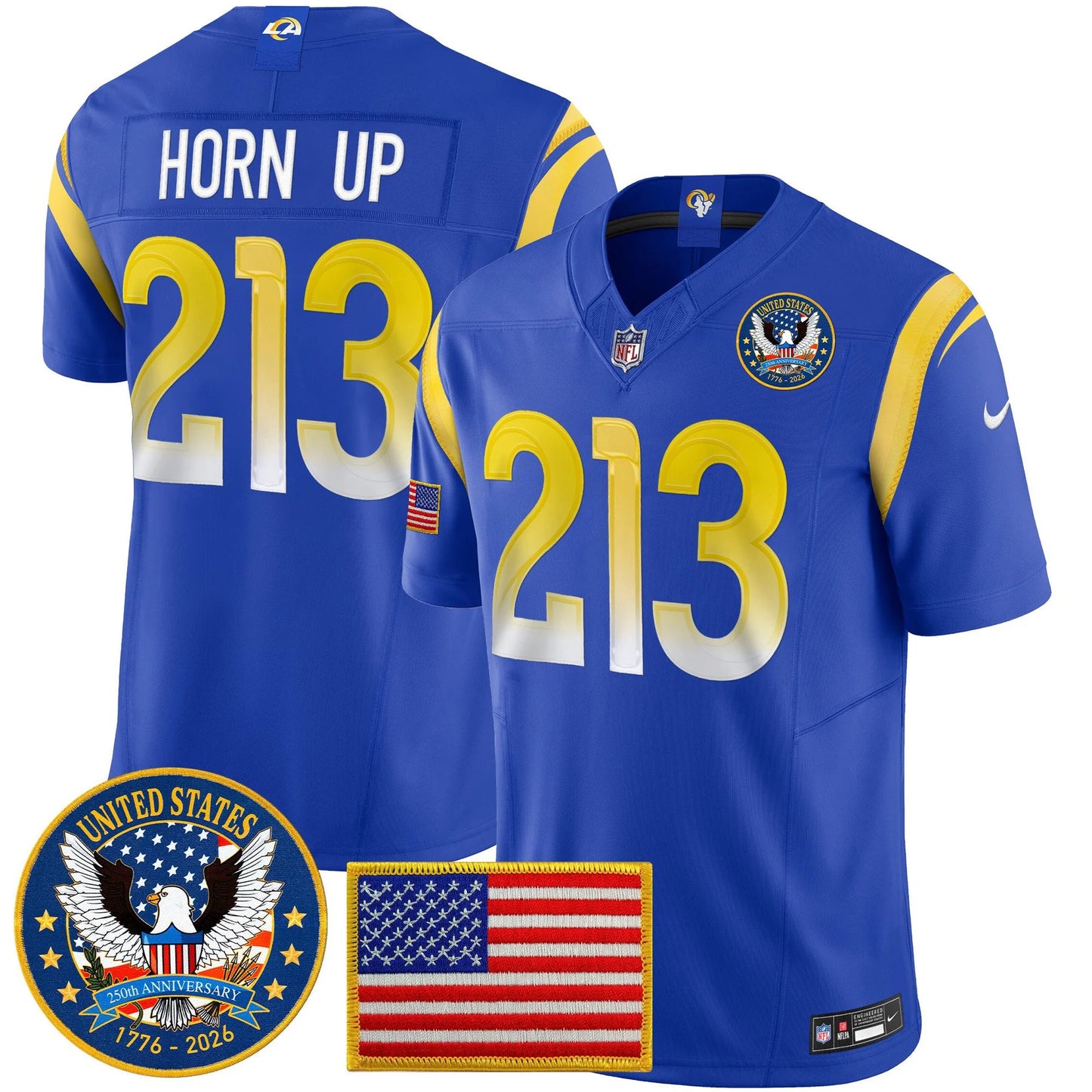 Men's Los Angeles Rams 2025 "United States 250th Anniversary Patch" Vapor Limited Jersey - All Stitched