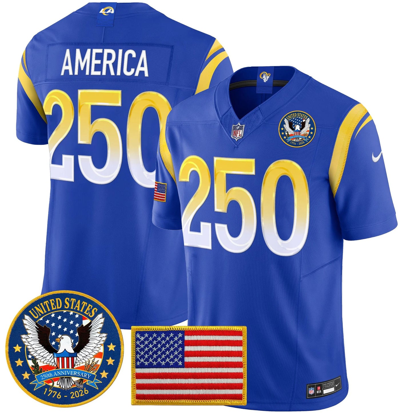 Men's Los Angeles Rams 2025 "United States 250th Anniversary Patch" Vapor Limited Jersey - All Stitched
