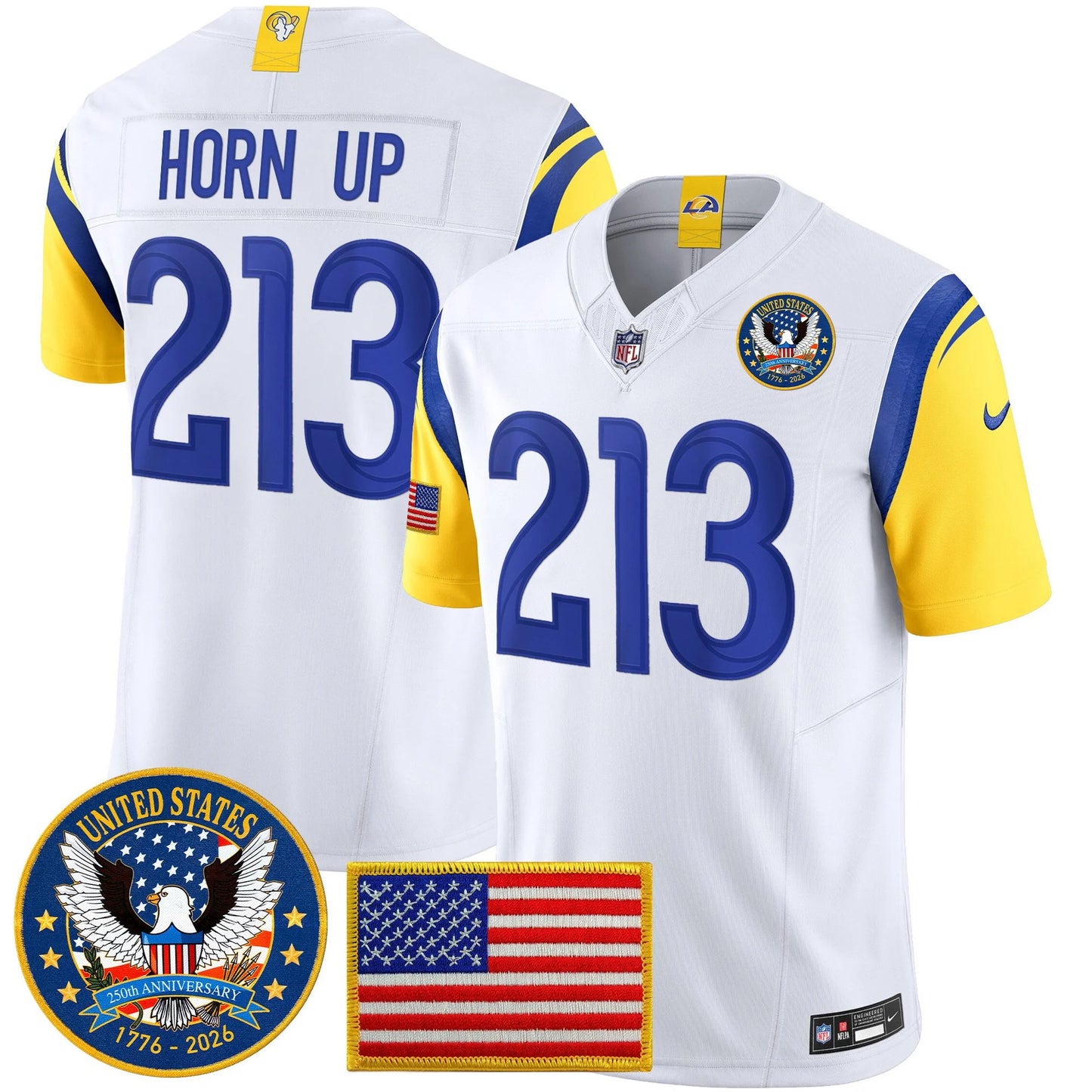 Men's Los Angeles Rams 2025 "United States 250th Anniversary Patch" Vapor Limited Jersey - All Stitched