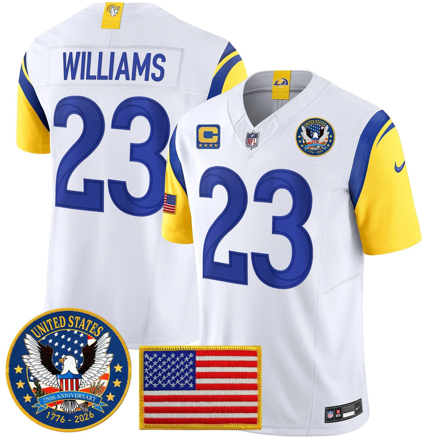 Men's Los Angeles Rams 2025 "United States 250th Anniversary Patch" Vapor Limited Jersey - All Stitched