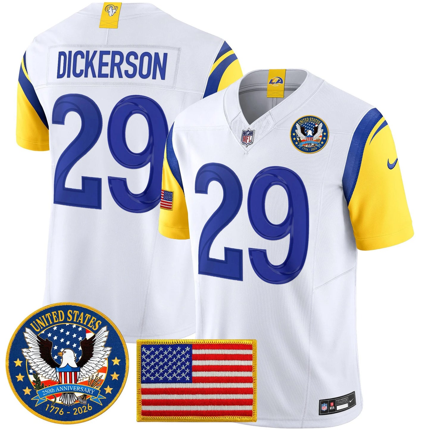 Men's Los Angeles Rams 2025 "United States 250th Anniversary Patch" Vapor Limited Jersey - All Stitched
