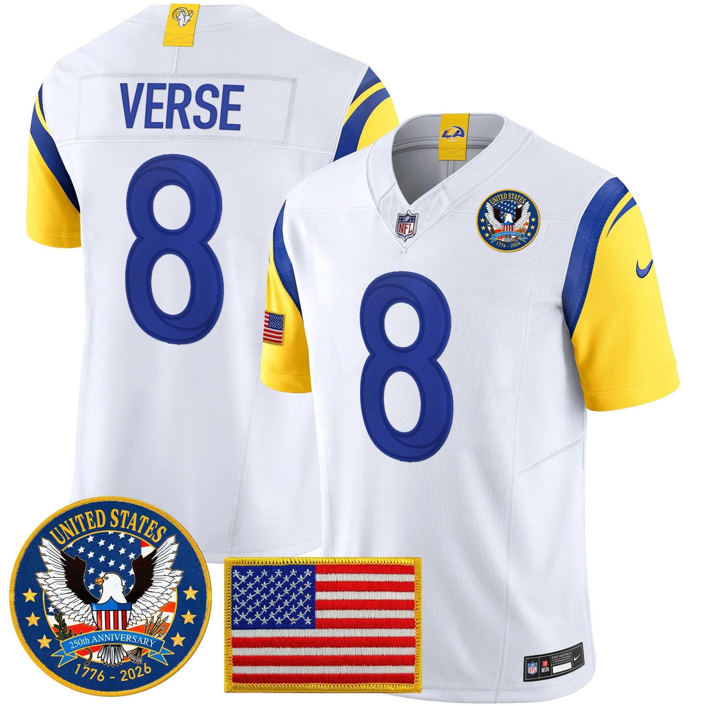 Men's Los Angeles Rams 2025 "United States 250th Anniversary Patch" Vapor Limited Jersey - All Stitched