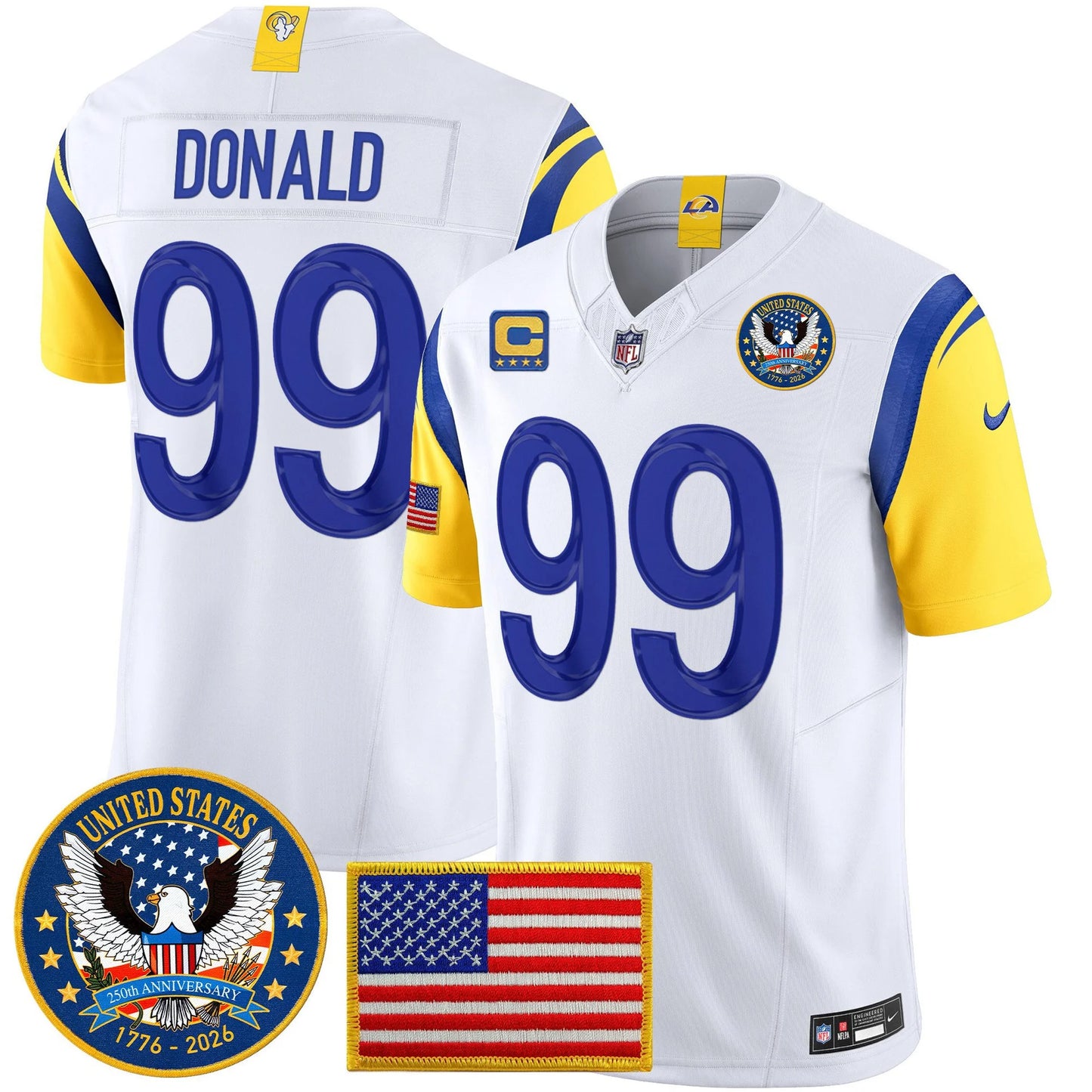 Men's Los Angeles Rams 2025 "United States 250th Anniversary Patch" Vapor Limited Jersey - All Stitched