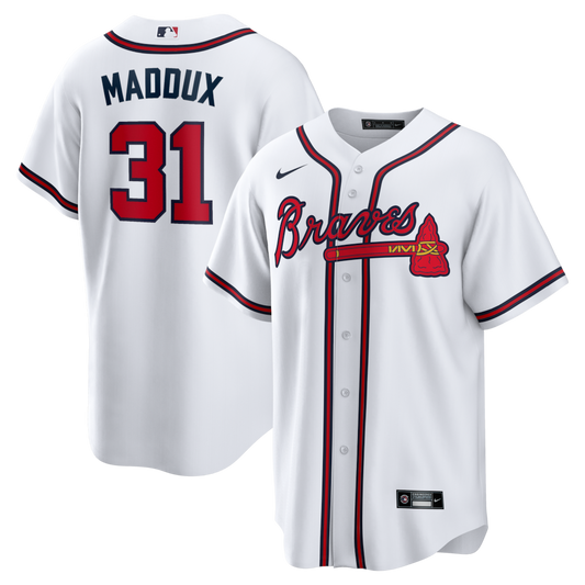 Atlanta Braves Greg Maddux White Home Retired Player Replica Jersey