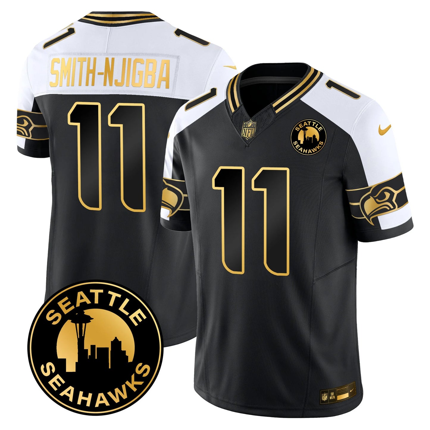 Men's Seattle Seahawks 2024 Seattle City Patch Gold Vapor Limited Jersey - All Stitched