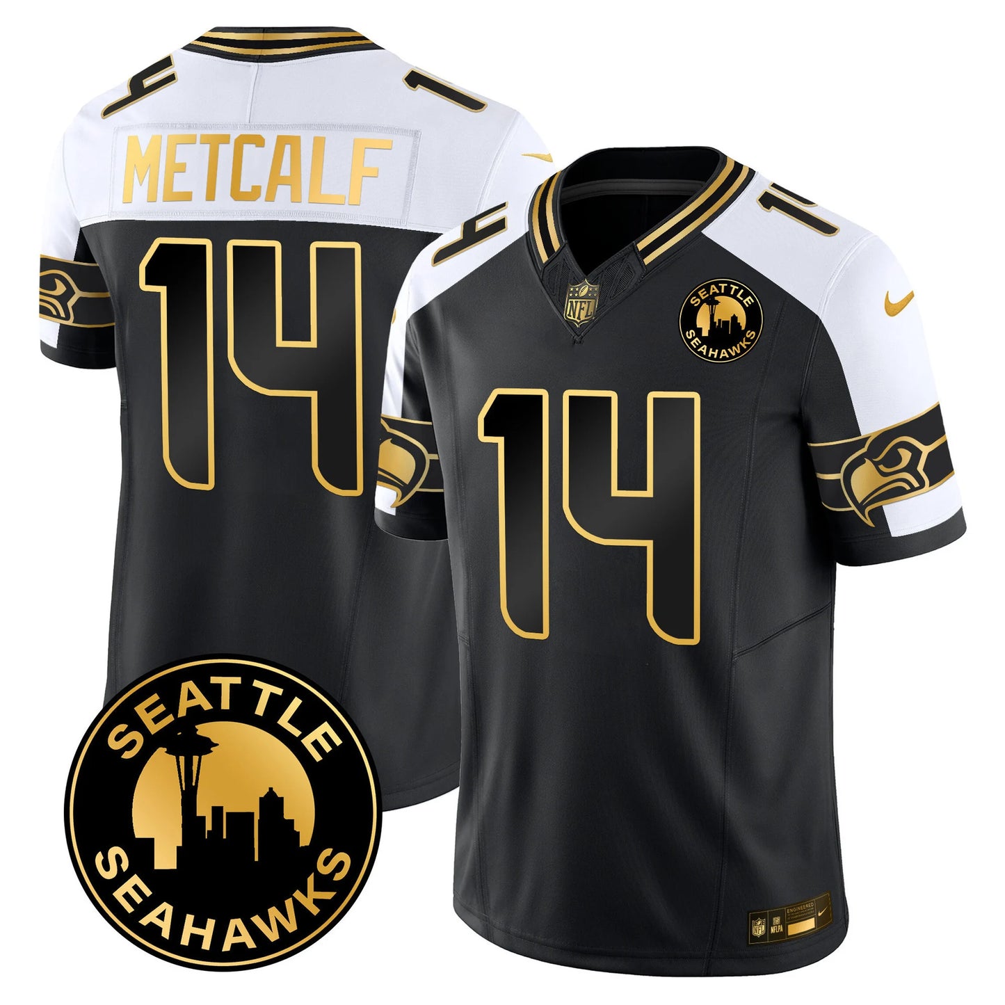 Men's Seattle Seahawks 2024 Seattle City Patch Gold Vapor Limited Jersey - All Stitched