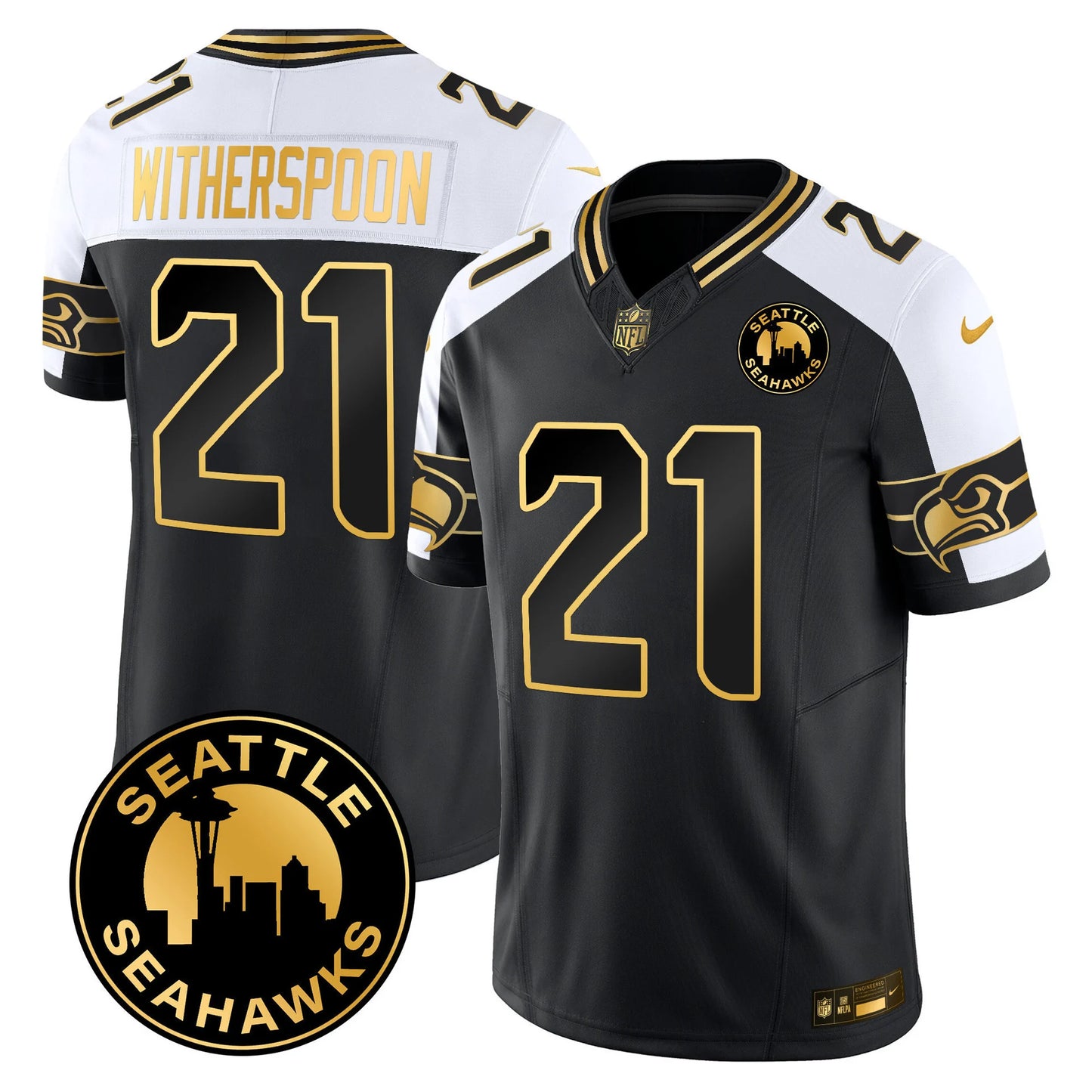 Men's Seattle Seahawks 2024 Seattle City Patch Gold Vapor Limited Jersey - All Stitched