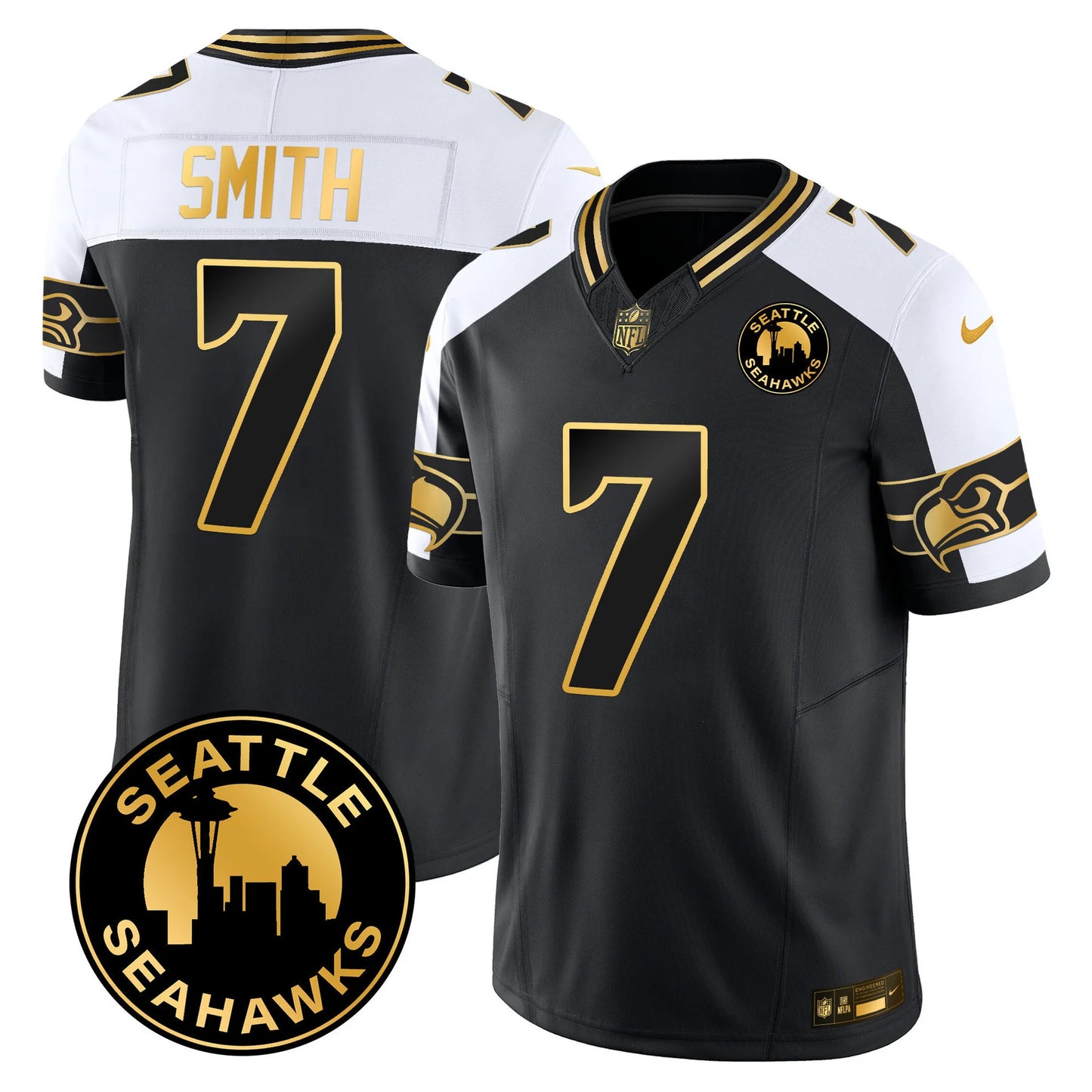 Men's Seattle Seahawks 2024 Seattle City Patch Gold Vapor Limited Jersey - All Stitched