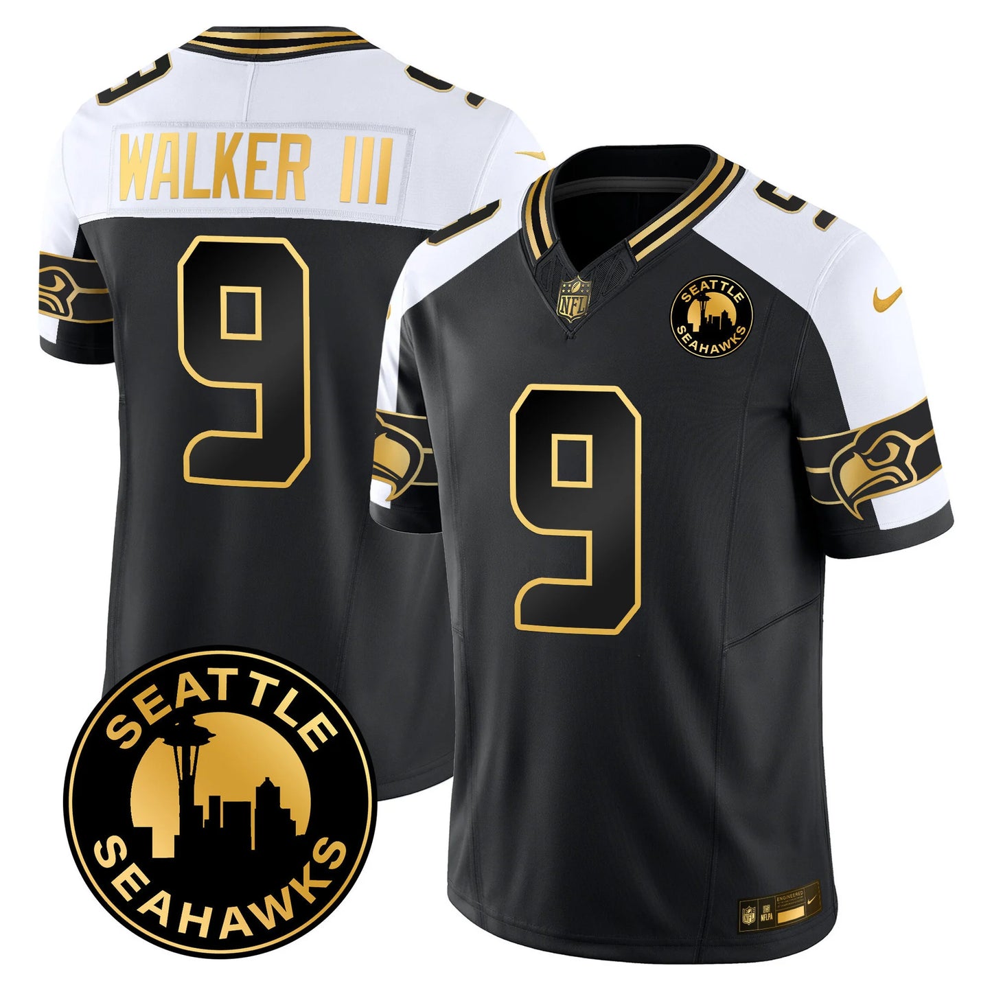 Men's Seattle Seahawks 2024 Seattle City Patch Gold Vapor Limited Jersey - All Stitched