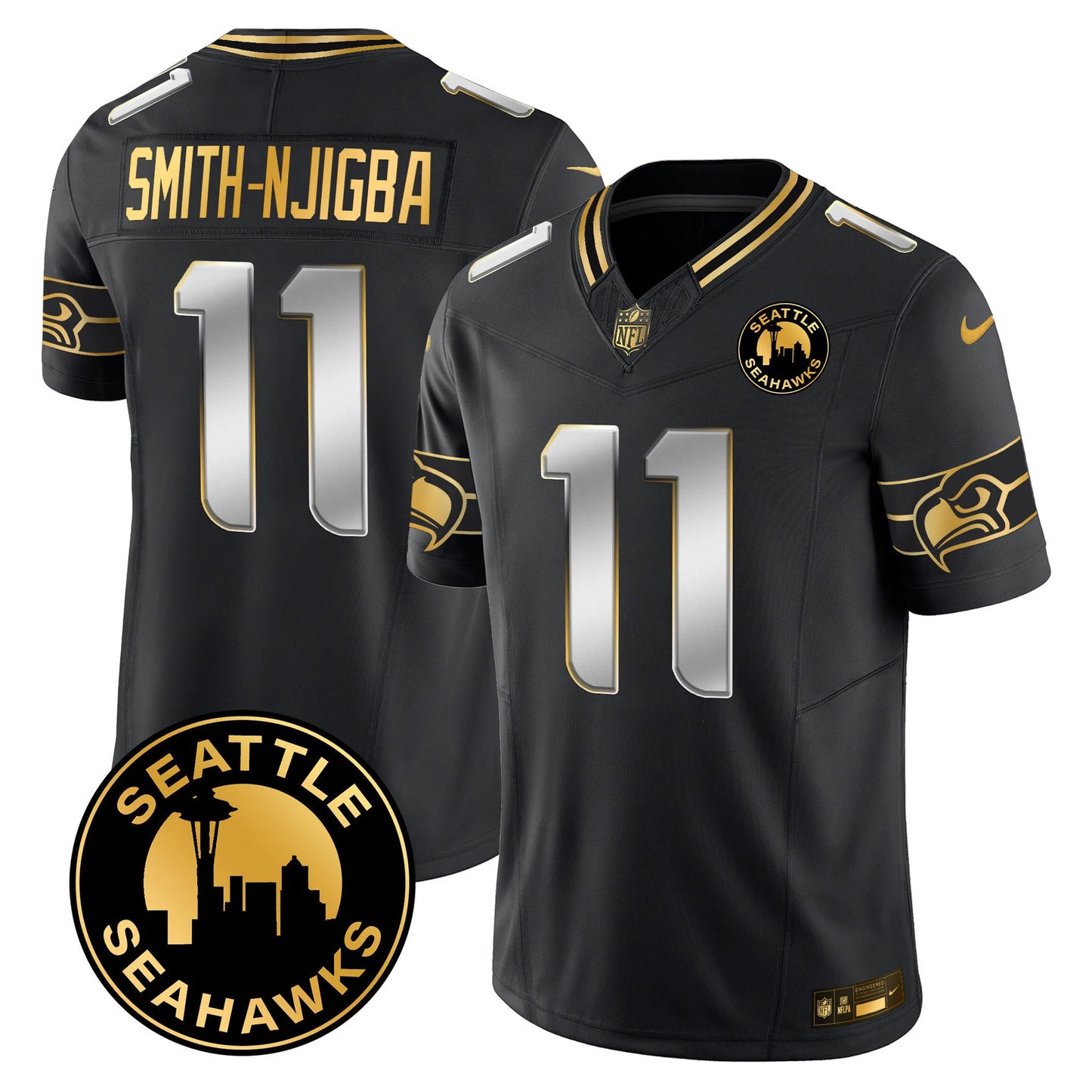 Men's Seattle Seahawks 2024 Seattle City Patch Gold Vapor Limited Jersey - All Stitched