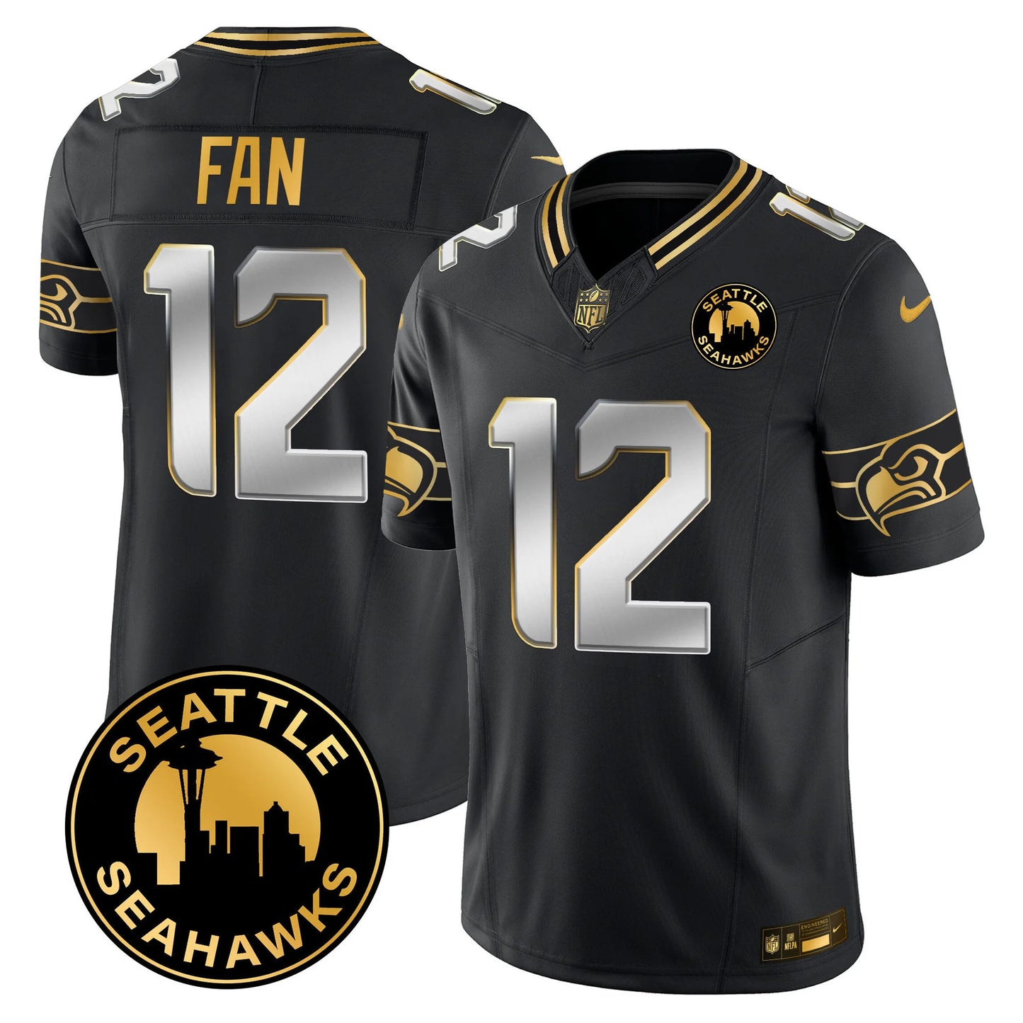 Men's Seattle Seahawks 2024 Seattle City Patch Gold Vapor Limited Jersey - All Stitched