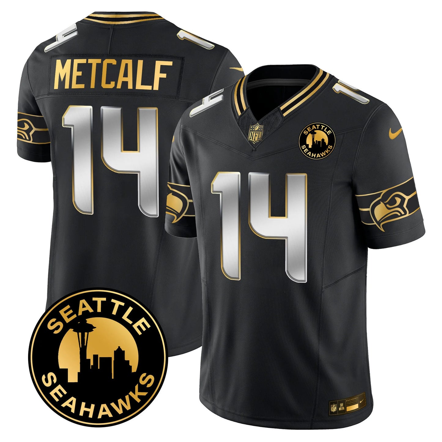 Men's Seattle Seahawks 2024 Seattle City Patch Gold Vapor Limited Jersey - All Stitched