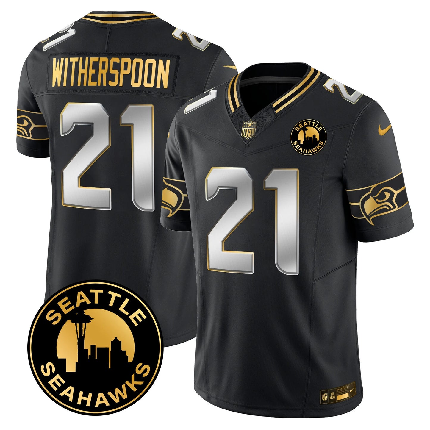 Men's Seattle Seahawks 2024 Seattle City Patch Gold Vapor Limited Jersey - All Stitched