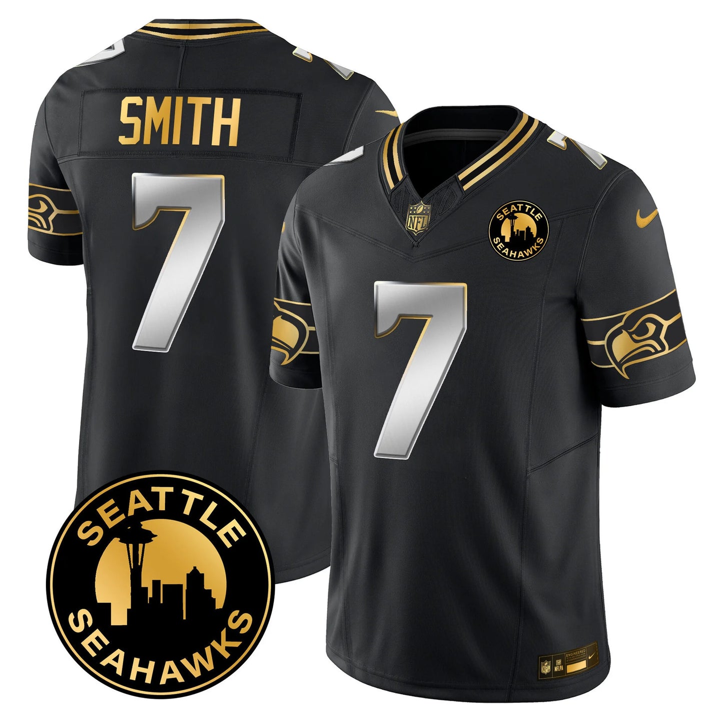 Men's Seattle Seahawks 2024 Seattle City Patch Gold Vapor Limited Jersey - All Stitched