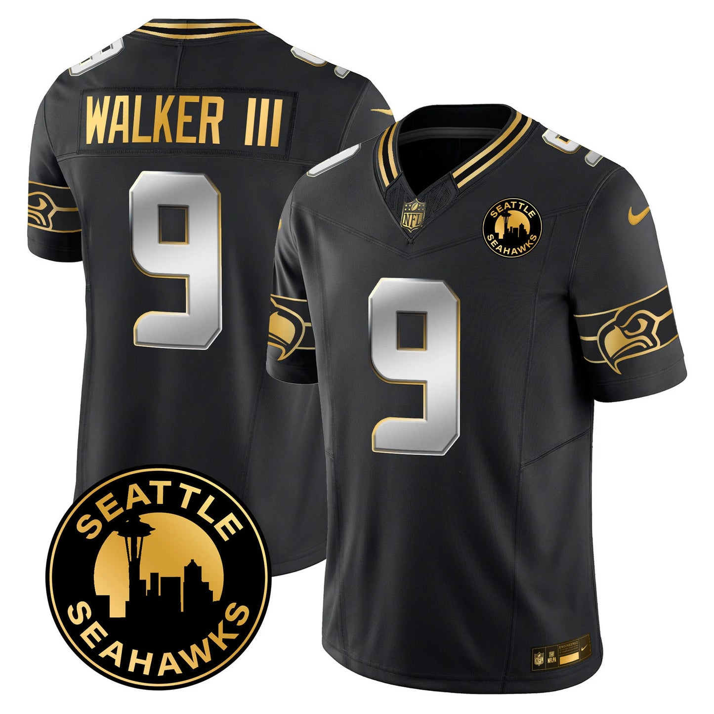 Men's Seattle Seahawks 2024 Seattle City Patch Gold Vapor Limited Jersey - All Stitched