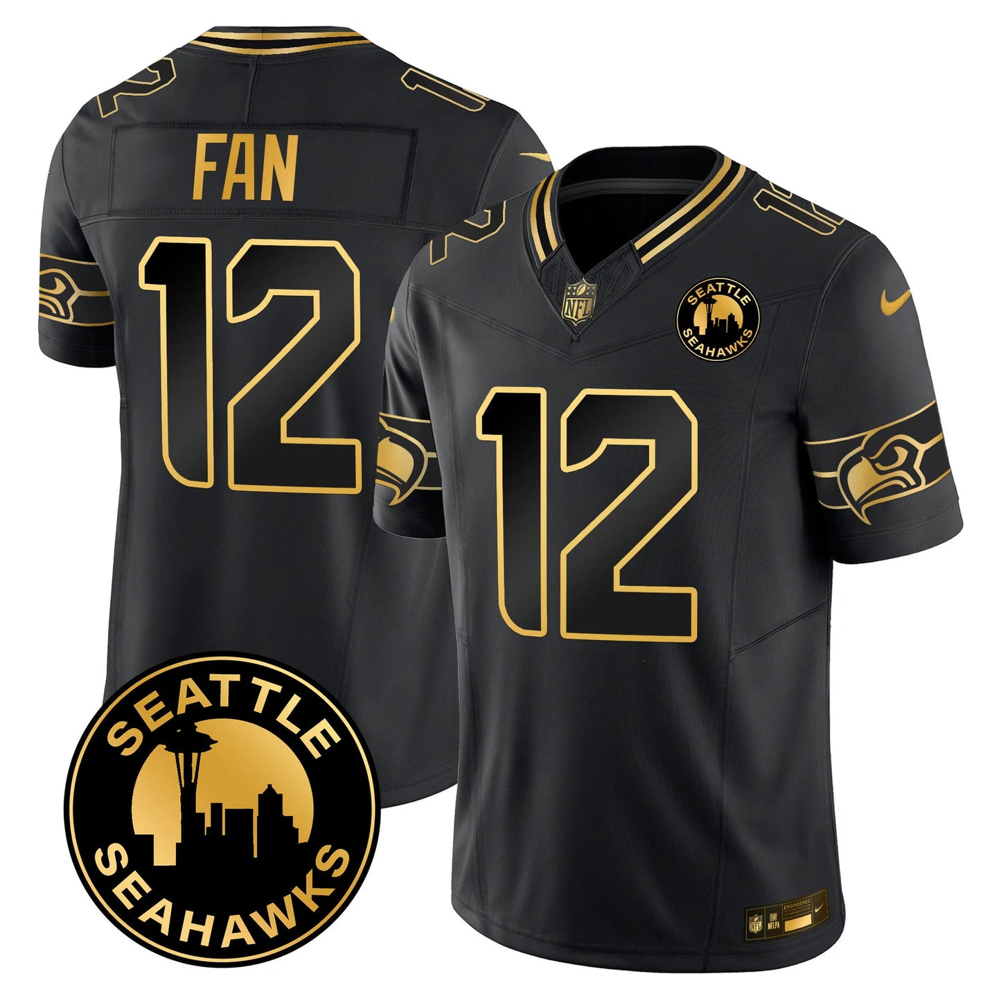Men's Seattle Seahawks 2024 Seattle City Patch Gold Vapor Limited Jersey - All Stitched