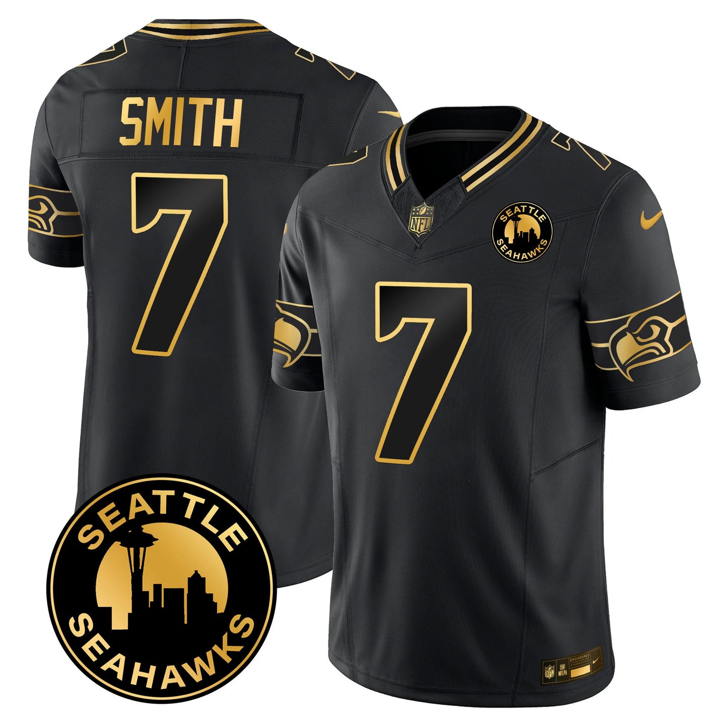 Seattle Seahawks 2024 Seattle City Patch Gold Vapor Limited Jersey
