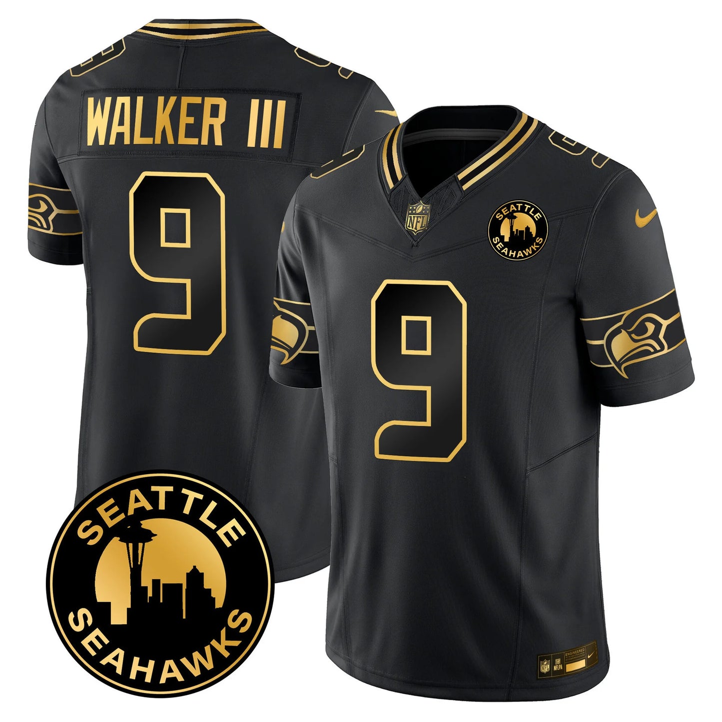 Men's Seattle Seahawks 2024 Seattle City Patch Gold Vapor Limited Jersey - All Stitched