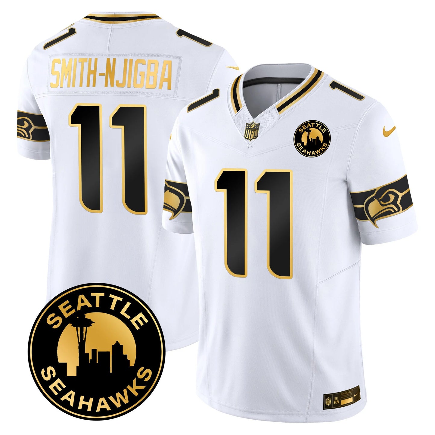 Men's Seattle Seahawks 2024 Seattle City Patch Gold Vapor Limited Jersey - All Stitched