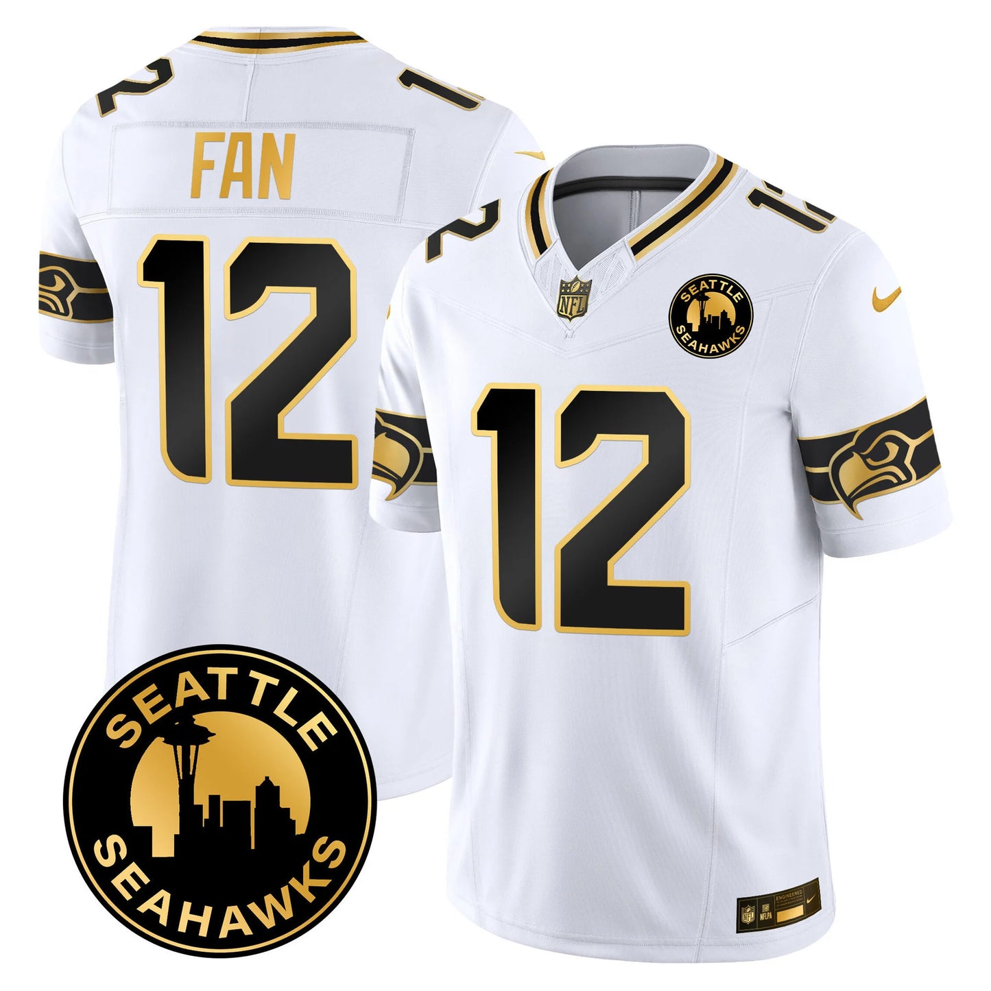Men's Seattle Seahawks 2024 Seattle City Patch Gold Vapor Limited Jersey - All Stitched