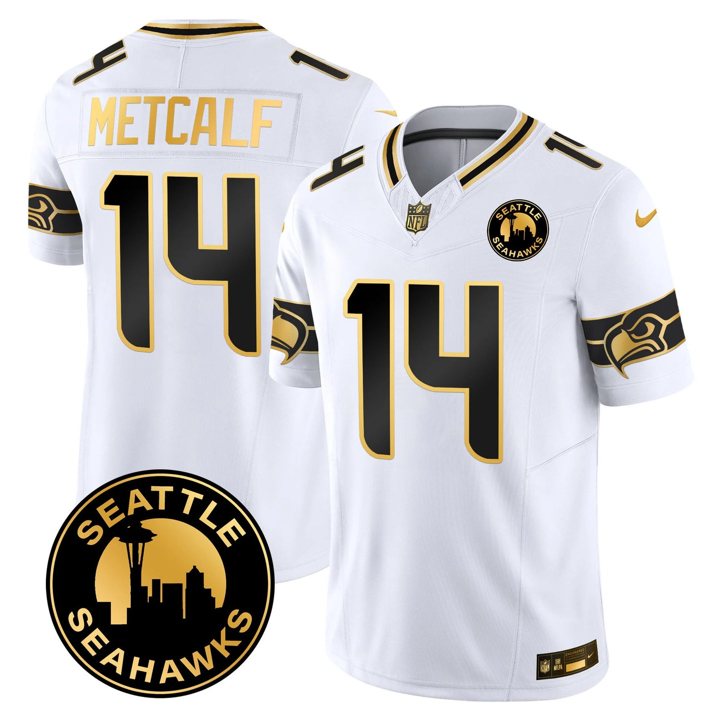 Men's Seattle Seahawks 2024 Seattle City Patch Gold Vapor Limited Jersey - All Stitched
