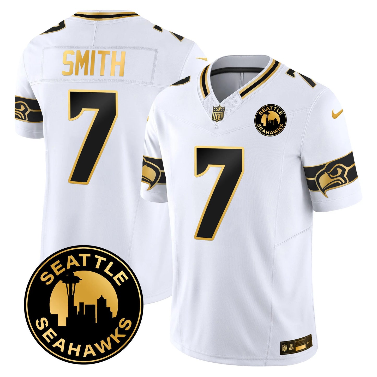 Men's Seattle Seahawks 2024 Seattle City Patch Gold Vapor Limited Jersey - All Stitched